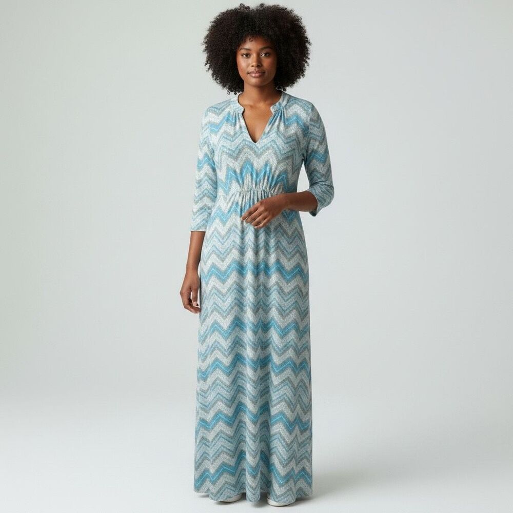 BedHead Pajamas Chevron Stretch Caftan Dress  Loungewear Size Large